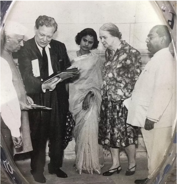 Krishna Lal in an archival photograph with Jawaharlal Nehru and visiting design figures