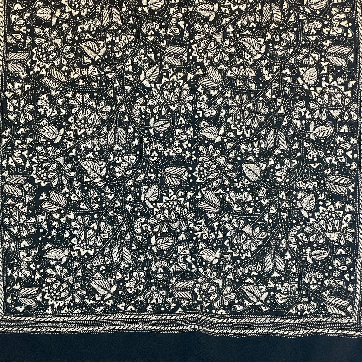 Kantha shawl, black and white