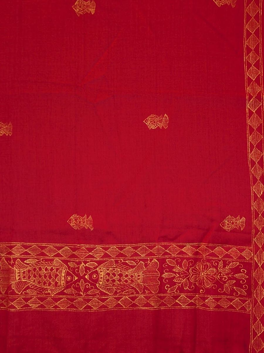 Madhubani painted shawl, red