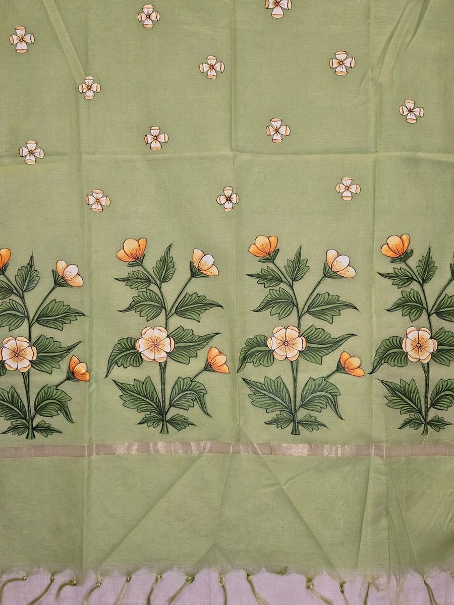 Green Padshanama dupatta with multicolour floral embroidery