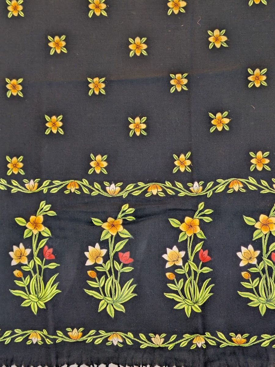 Black Padshanama shawl with yellow floral embroidery