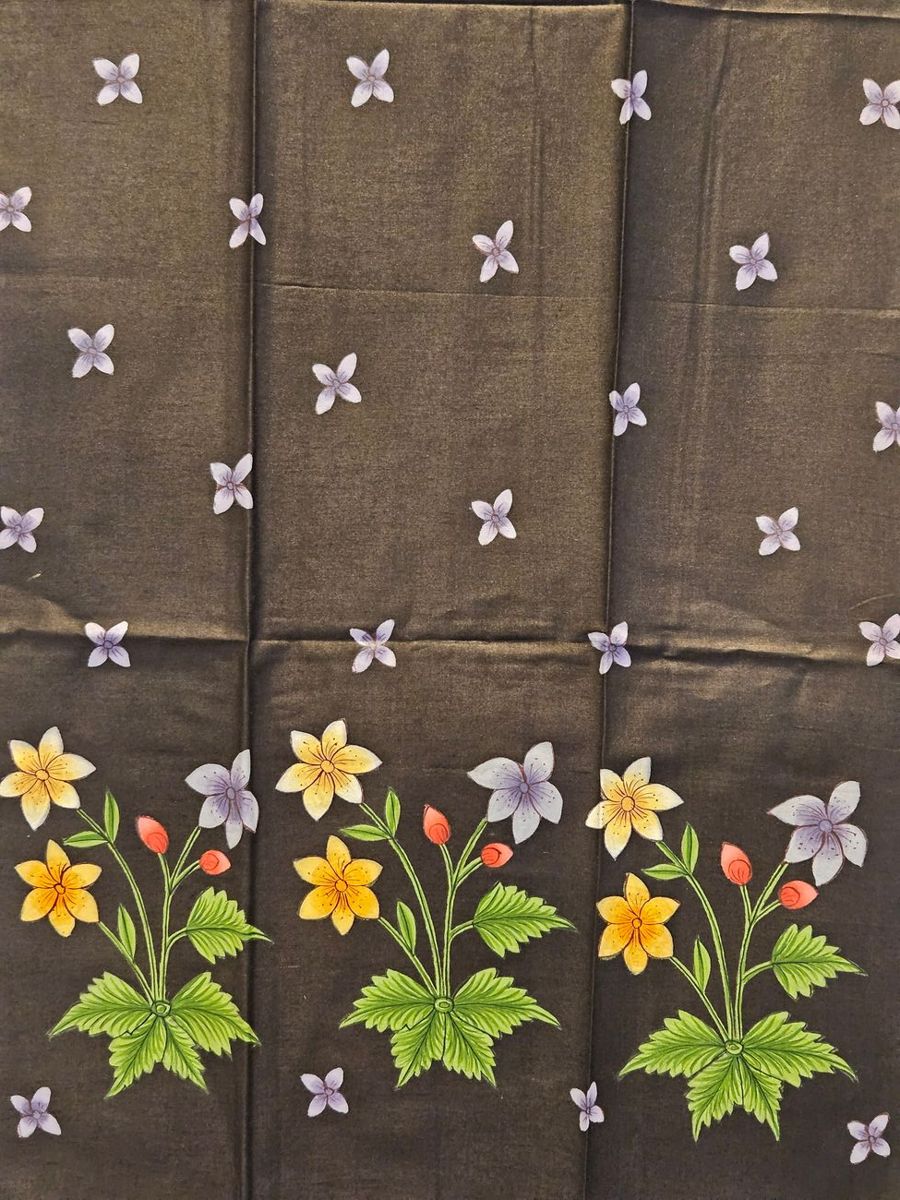 Padshanama stole, black with lilac and yellow flowers