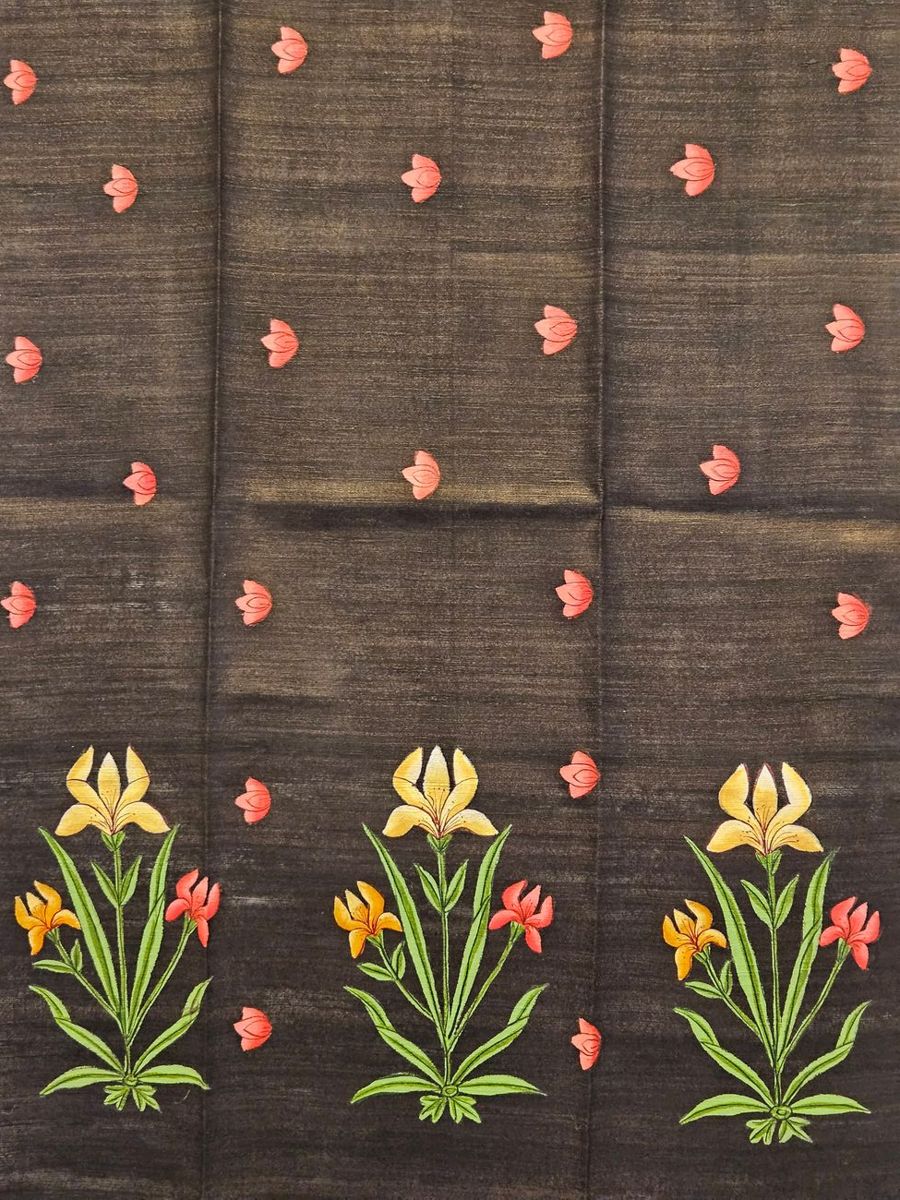 Padshanama stole, black with coral flowers